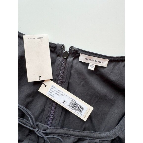 REBECCA TAYLOR Black Cotton Poplin Square Neck Wide Leg Cropped Jumpsuit, Size 2 - Picture 9 of 12